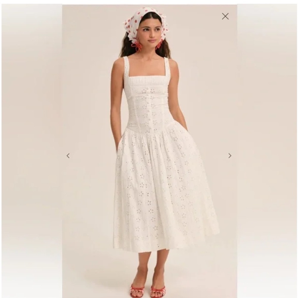 For Love & Lemons White Eyelet Midi Dress
